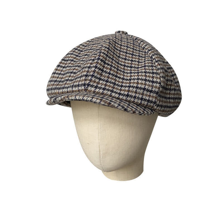 Gorra tipo boina de repartidor de periódicos con cuadros de pata de gallo