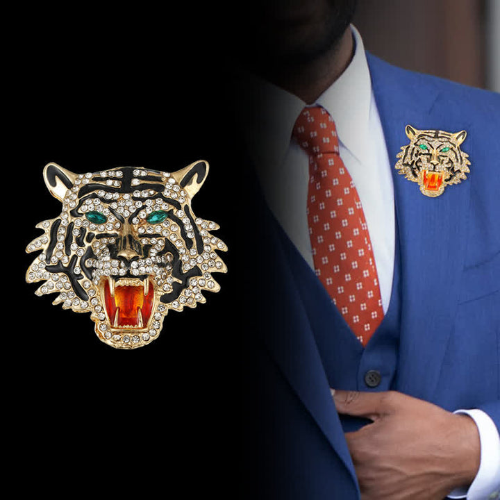Broche retro con cabeza de tigre para hombre