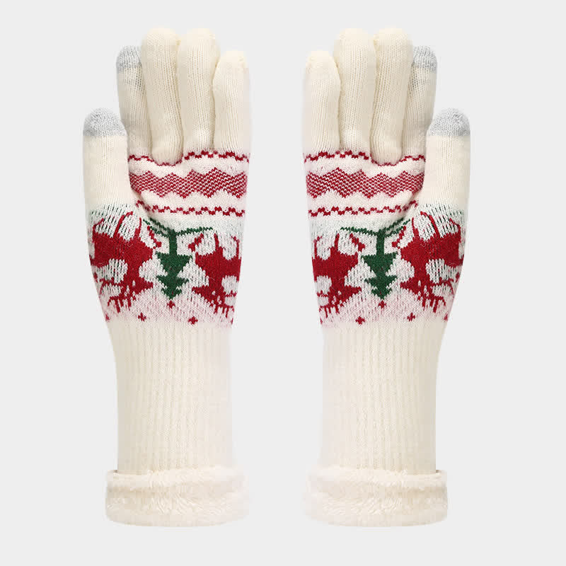 Conjunto de 3 guantes y bufanda de jacquard con diseño de reno para mujer
