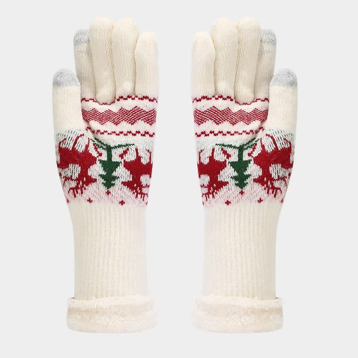 Conjunto de 3 guantes y bufanda de jacquard con diseño de reno para mujer