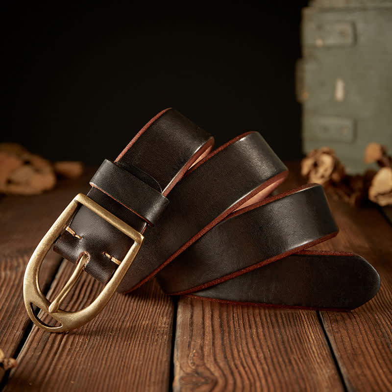 Cinturón de cuero resistente con hebilla de cobre para hombre