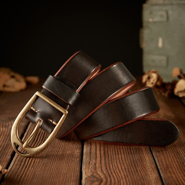 Cinturón de cuero resistente con hebilla de cobre para hombre