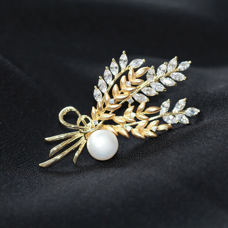 Broche de trigo con circonitas y perlas deslumbrantes para mujer