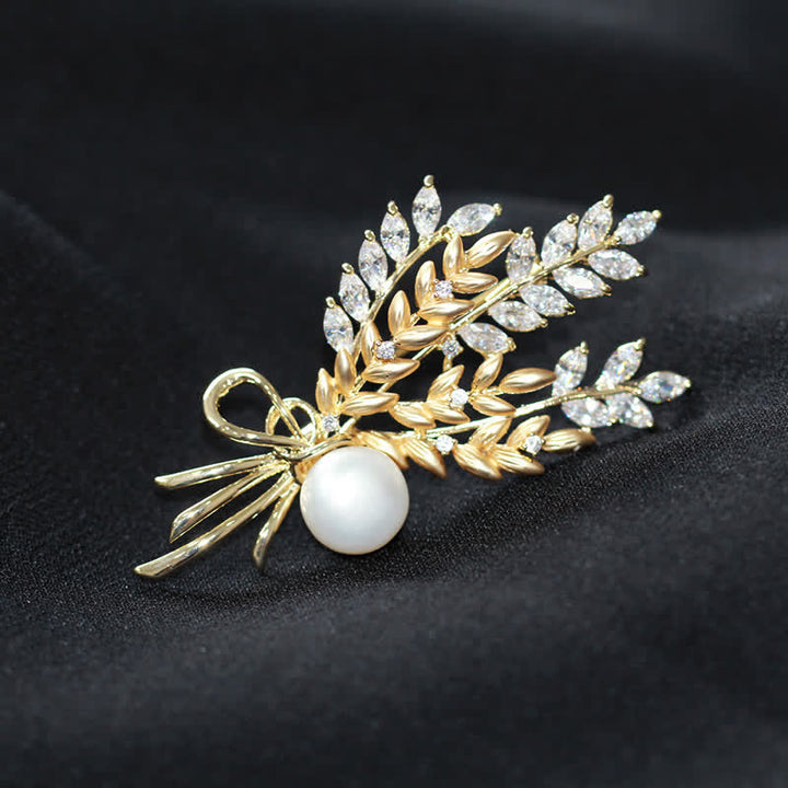 Broche de trigo con circonitas y perlas deslumbrantes para mujer