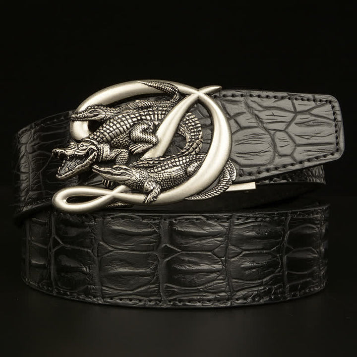 Cinturón de piel con estampado de cocodrilo y hebilla de cocodrilo para hombre