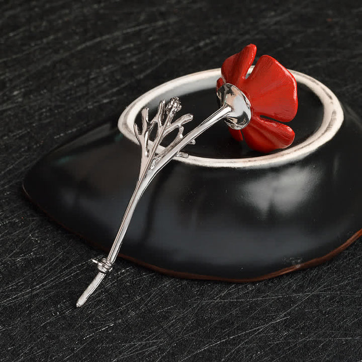Broche elegante de amapola roja para mujer