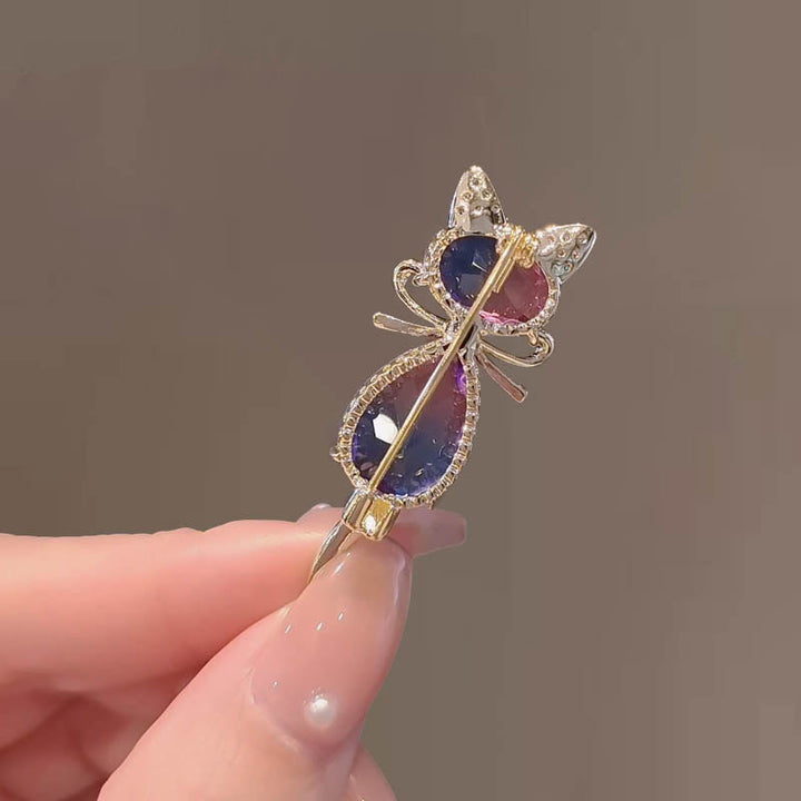 Broche de diamantes de imitación con forma de gatito para mujer