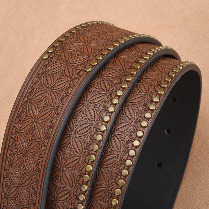 Cinturón de cuero con remaches de cabeza de ganado estilo western para hombre