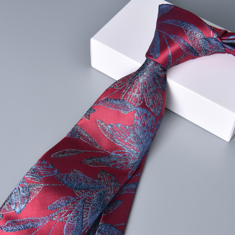 Corbata floral botánica para hombre en rojo y azul aciano
