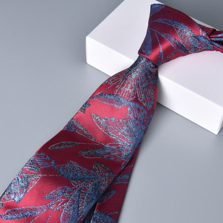 Corbata floral botánica para hombre en rojo y azul aciano