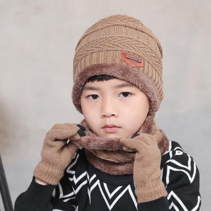 Conjunto de 3 gorros de punto, bufanda y guantes para adultos y niños