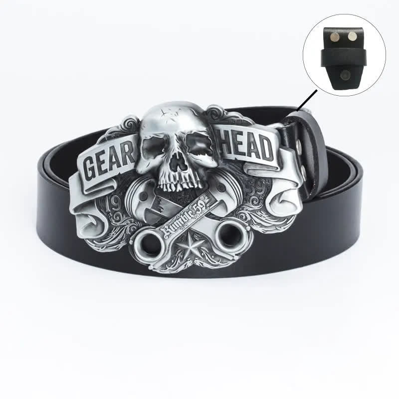 Cinturón de cuero estilo punk con diseño de calavera para hombre