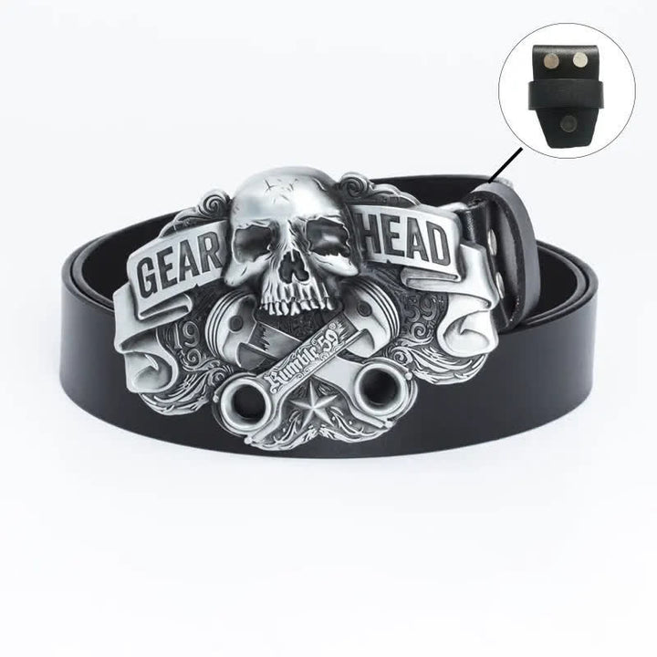 Cinturón de cuero estilo punk con diseño de calavera para hombre