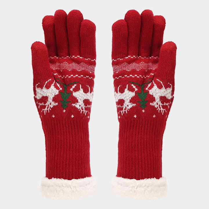 Conjunto de 3 guantes y bufanda de jacquard con diseño de reno para mujer