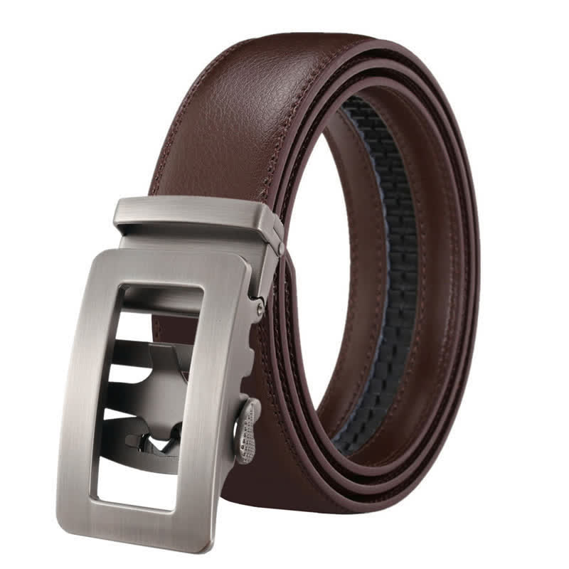 Cinturón de cuero con hebilla automática hueca simple para hombre