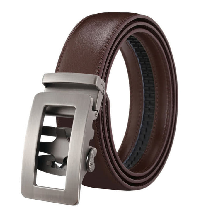 Cinturón de cuero con hebilla automática hueca simple para hombre
