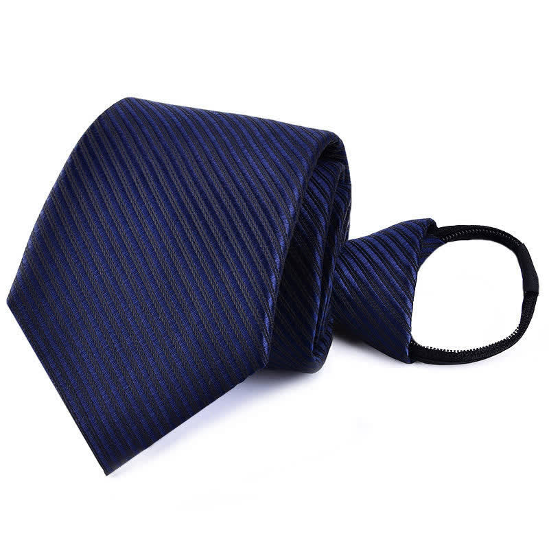 Corbata de negocios con cremallera y rayas a cuadros para hombre - Sarga azul marino - image 9