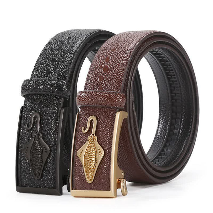 Cinturón de piel con trinquete y estampado de cocodrilo perlado para hombre
