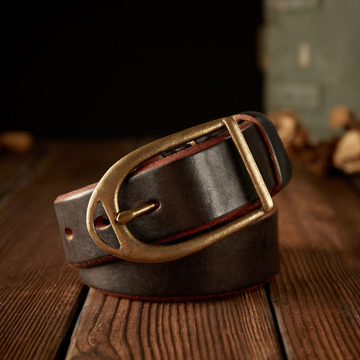 Cinturón de cuero resistente con hebilla de cobre para hombre