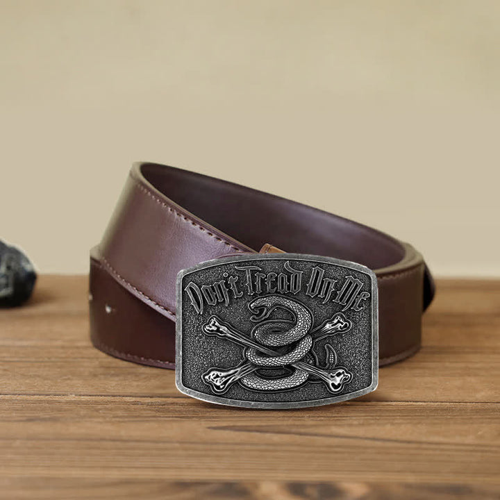 Cinturón de cuero con hebilla de serpiente de cascabel y calavera para hombre, hecho a mano