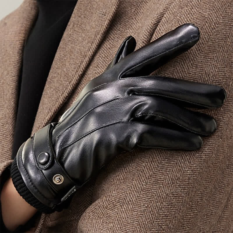 Guantes de cuero sintético resistentes al agua y con pantalla táctil para hombre