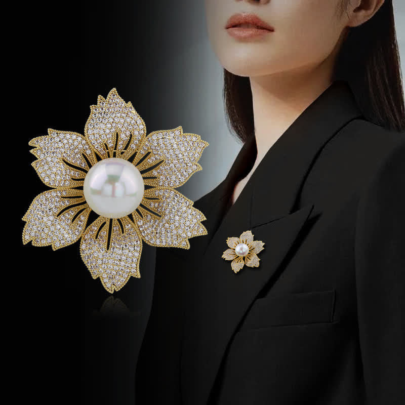 Broche de Bauhinia de lujo con perlas brillantes para mujer