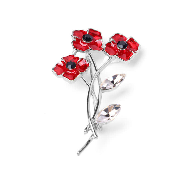 Broche unisex con tallo de amapolas rojas