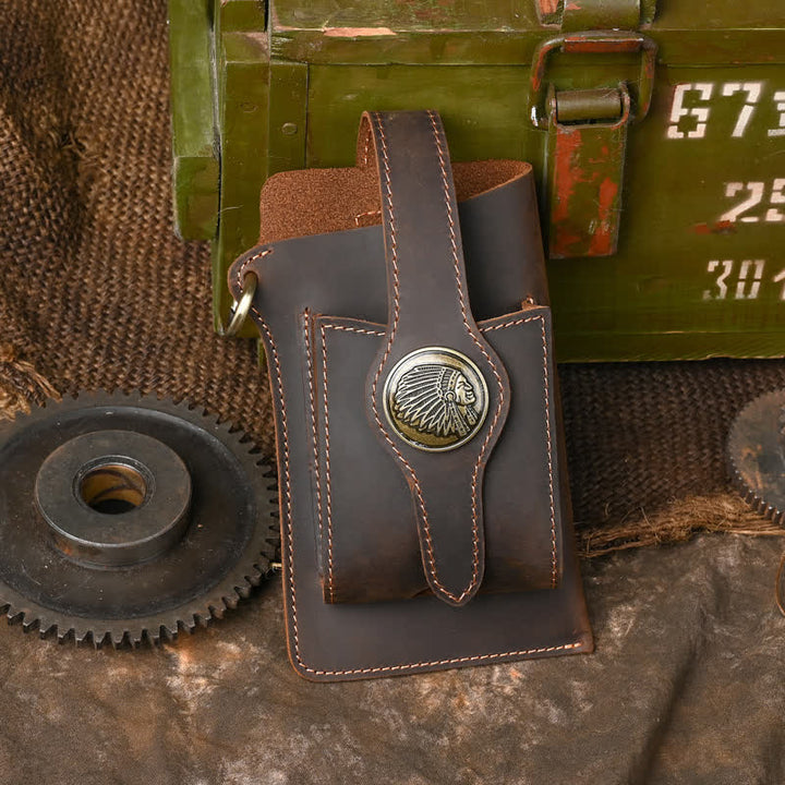 Funda para teléfono con botón magnético y correa de cuero Crazy Horse