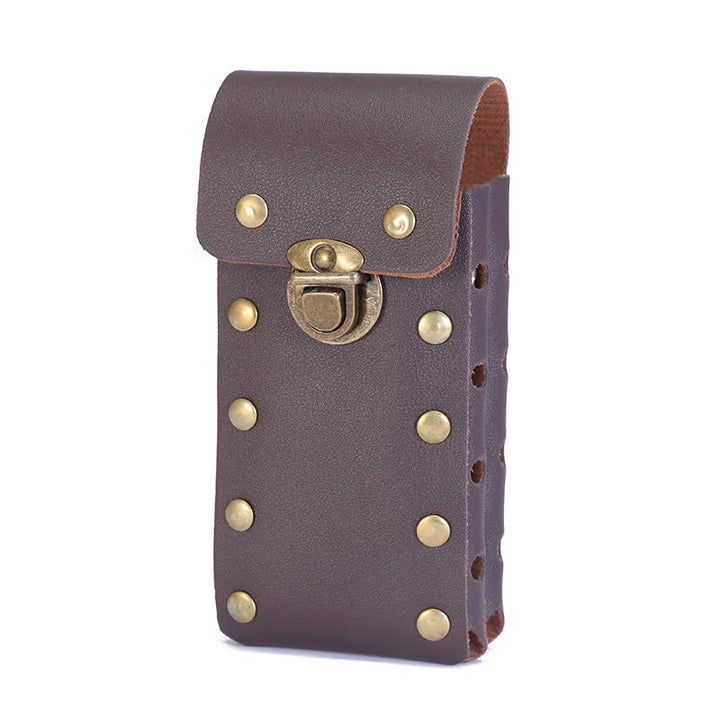Estuche para teléfono con dos capas verticales y cinturón.