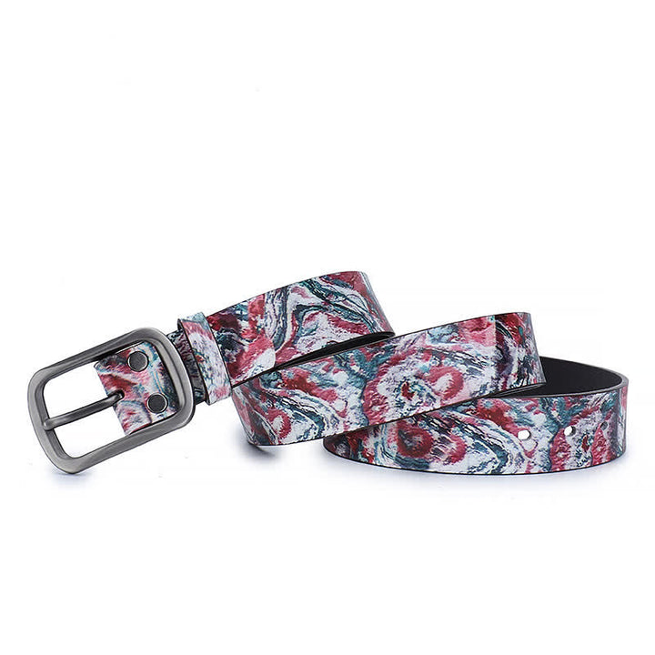 Cinturón de piel auténtica con estampado de grafiti en rojo y verde