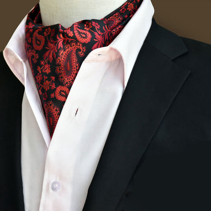 Corbata de cachemira con estampado floral para caballeros de fiesta en rojo y negro