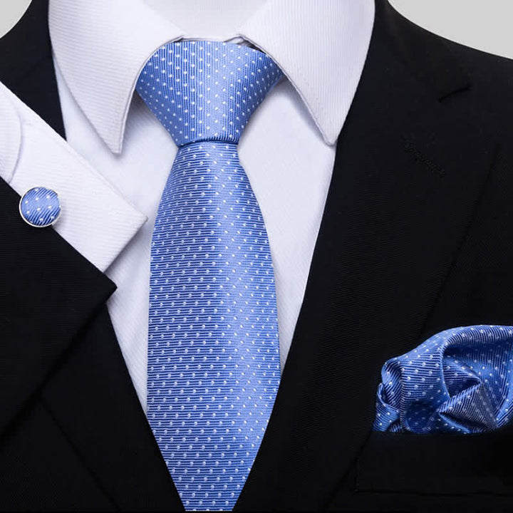 Conjunto de 3 corbatas para hombre con lunares blancos y celestes