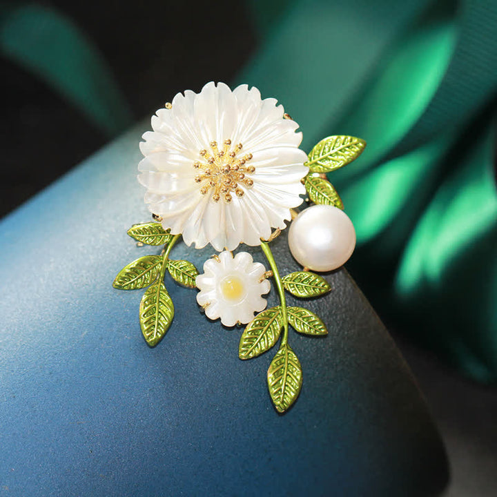 Broche romántico de margaritas y perlas para mujer