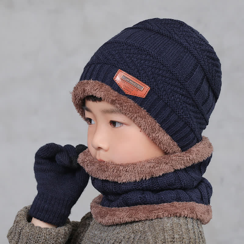 Conjunto de 3 gorros de punto, bufanda y guantes para adultos y niños