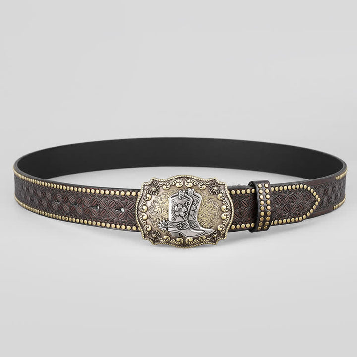 Cinturón de cuero con decoración tachonada para zapatos de vaquero para hombre