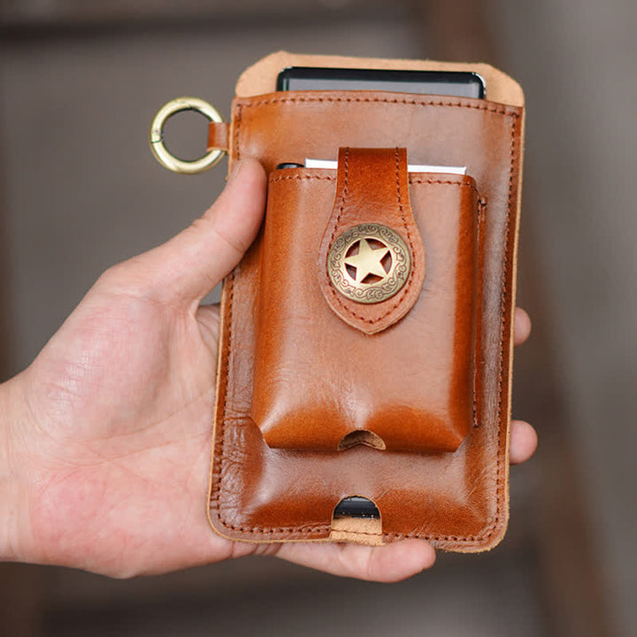 Riñonera de cuero con ventosa magnética para teléfono