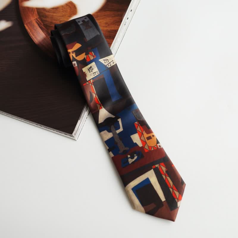 Corbata de hombre negra y roja con tres músicos