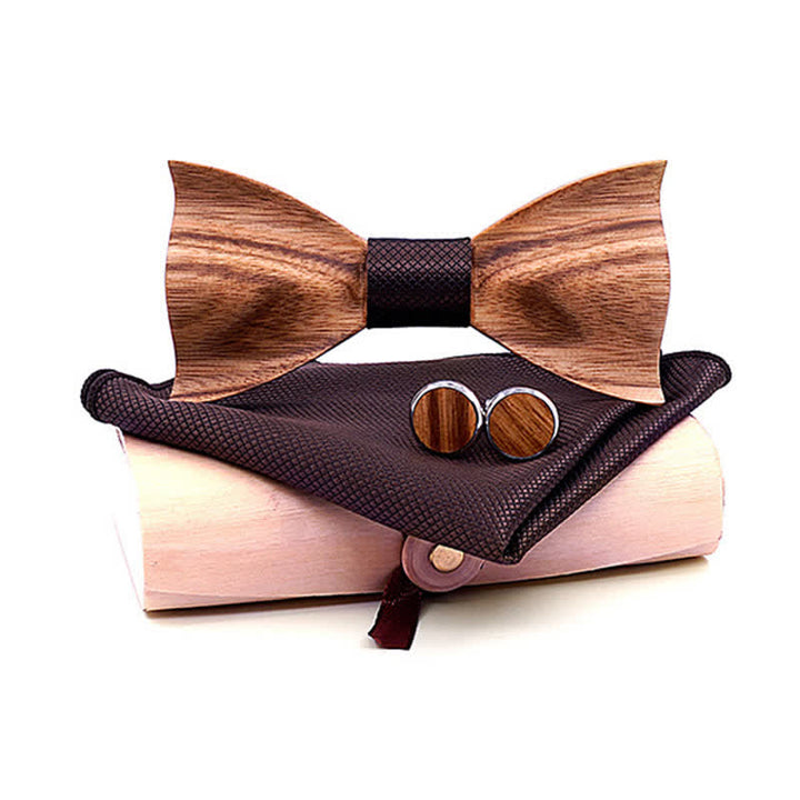 Juego de 3 pajaritas clásicas de madera sencillas para hombre