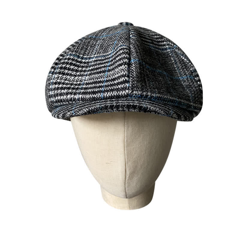 Gorra tipo boina octogonal a cuadros gris y azul Newsboy