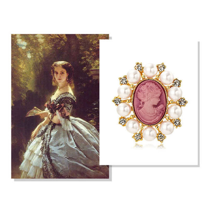 Broche de perlas de belleza con relieve de palacio para mujer