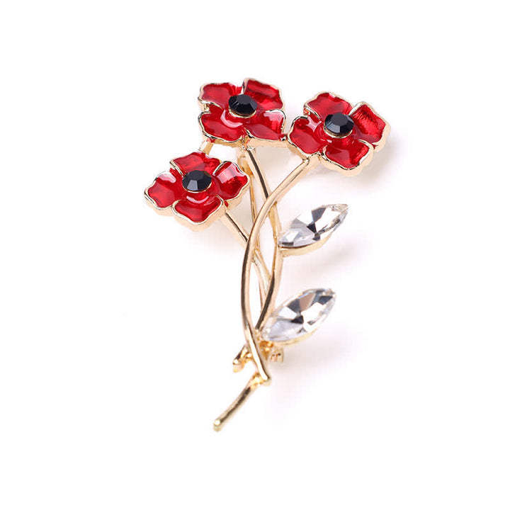 Broche unisex con tallo de amapolas rojas