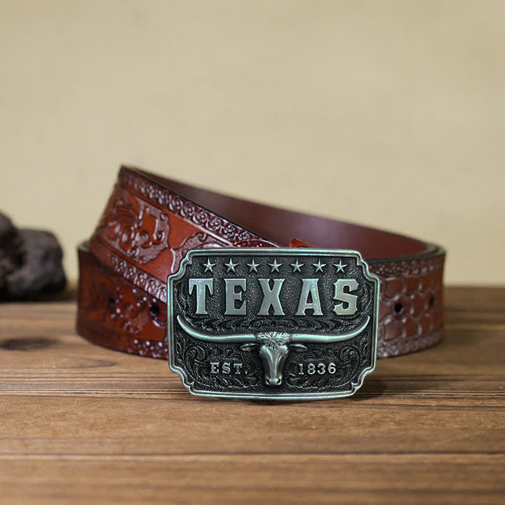 Cinturón de cuero con hebilla de vaquero texana para hombre hecho a mano