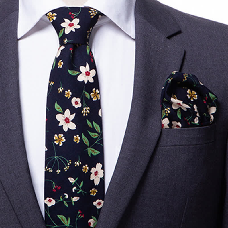 Conjunto de 2 corbatas con motivos florales y arte literario para hombre