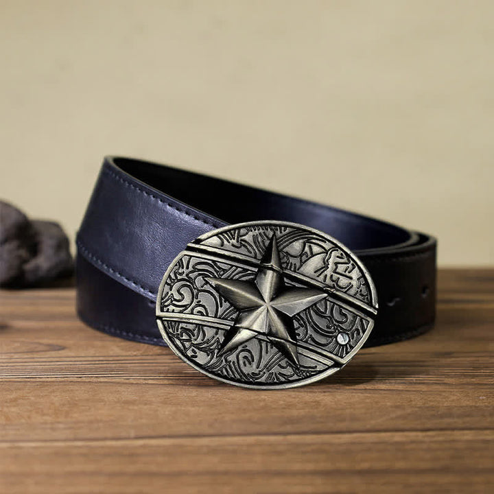 Cinturón de cuero con cuchillo plegable oculto con pentagrama para hombre