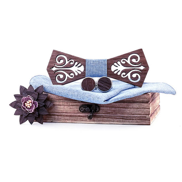 Juego de 4 pajaritas de madera con diseño de flores huecas para hombre