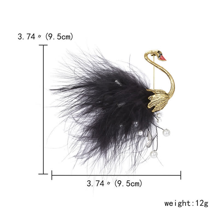 Broche de plumas de cisne de peluche blanco y negro para mujer