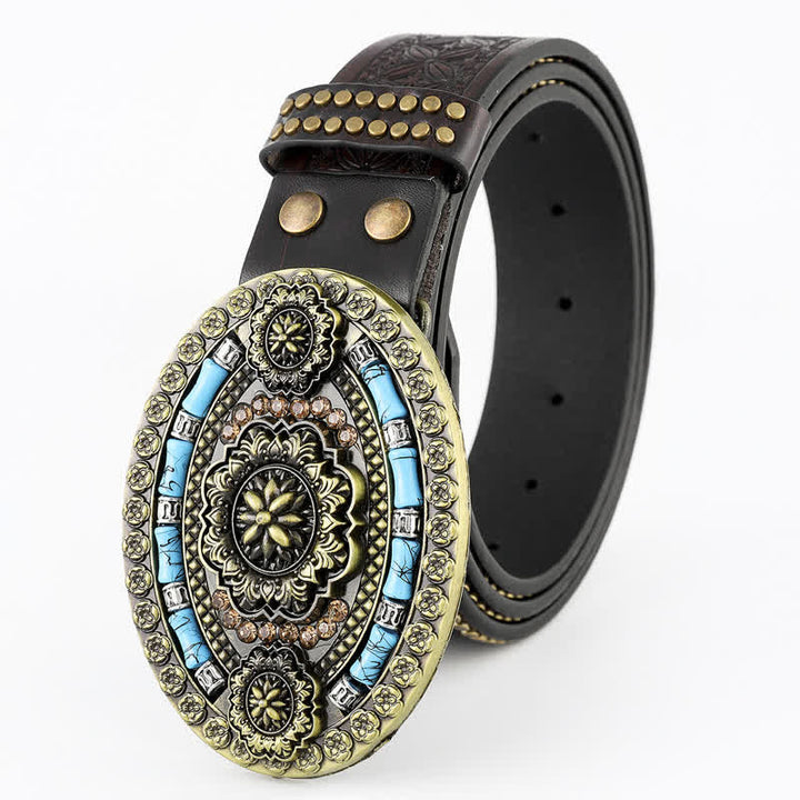 Cinturón de cuero con flores turquesas de estilo bohemio para hombre