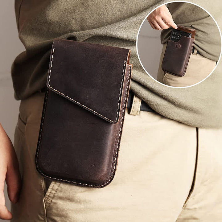 Funda para teléfono móvil con tapa magnética de piel auténtica y cinturón