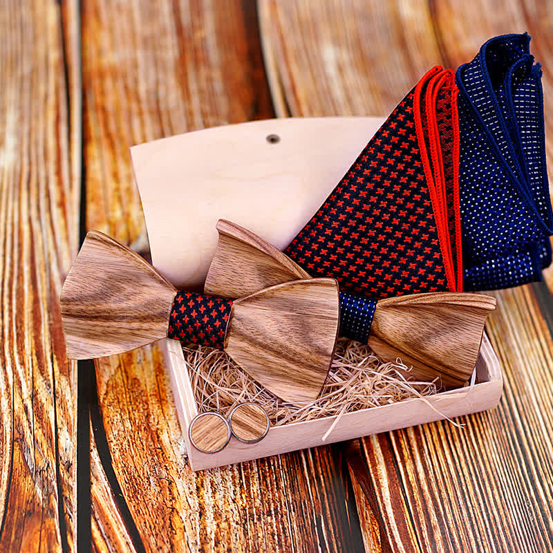 Juego de 3 pajaritas clásicas de madera sencillas para hombre