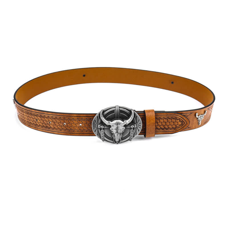 Cinturón de cuero Mad Bull grabado para hombre